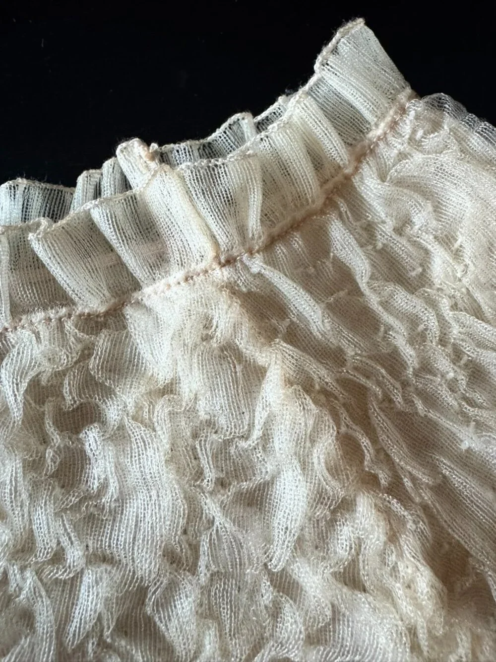 ZARA Crinkle Long Sleeve Crop Top – Boat Neck – Semi‑Sheer – NWT – Size S
